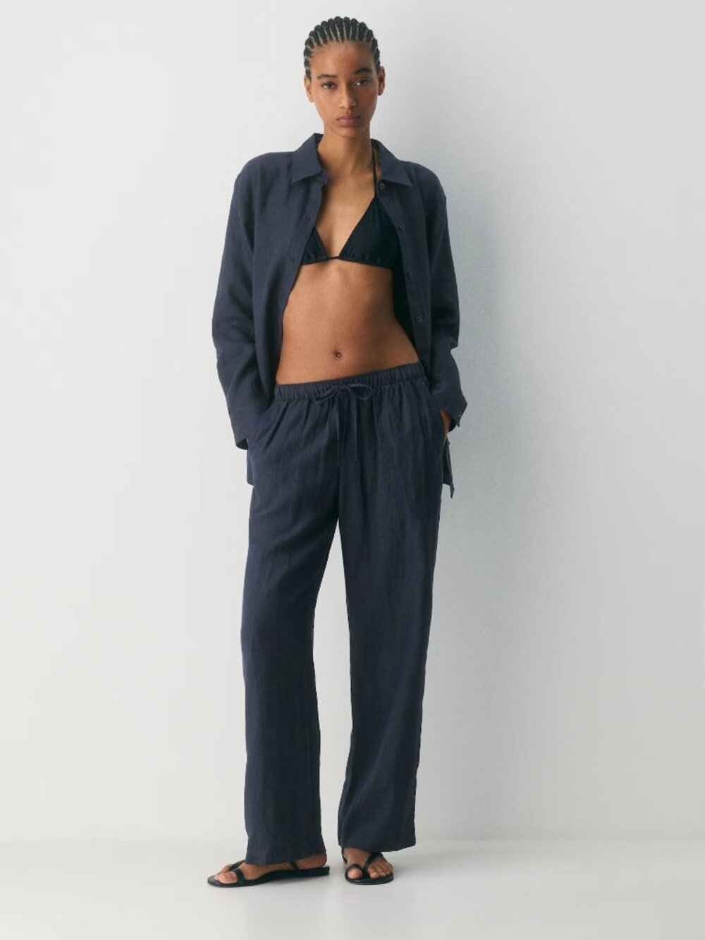 NWT Aritzia Little Moon Sail Linen Pant Admiral Blue Size M